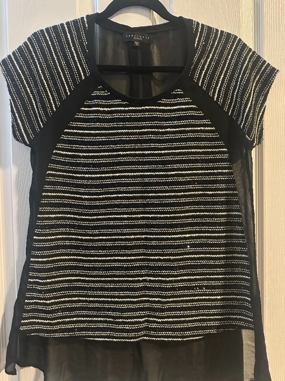 Sanctuary clothing striped sequined top with sheer back